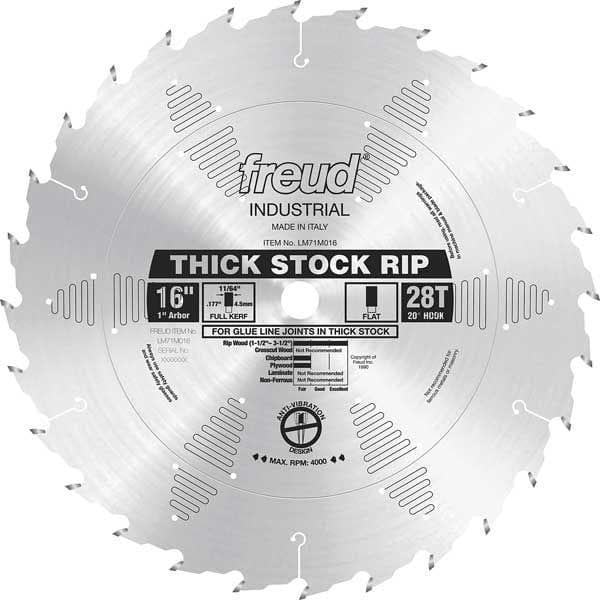 LM71M016 Industrial Thick Stock (1-1/2" to 3-1/2") Ripping Blade, 16" diameter, 1" arbor